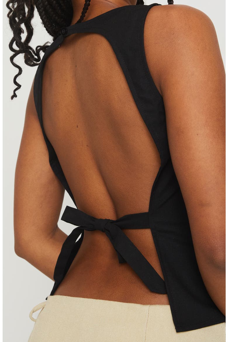 Lilitina Open Back Cotton & Linen Tank, Alternate, color, BLACK