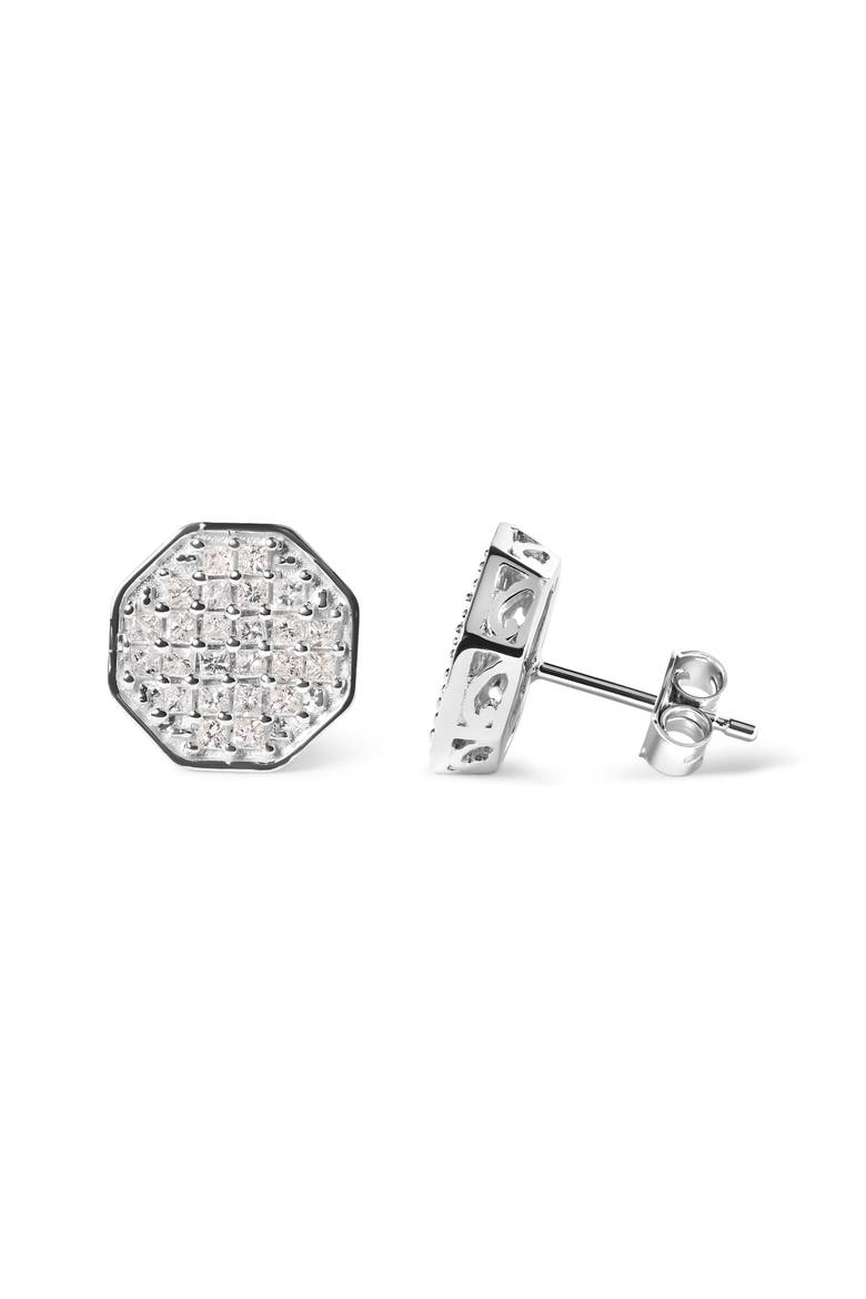 10K White Gold 7/8 Cttw Princess Diamond Composite Octagon Shaped Stud Earrings, Alternate, color, White