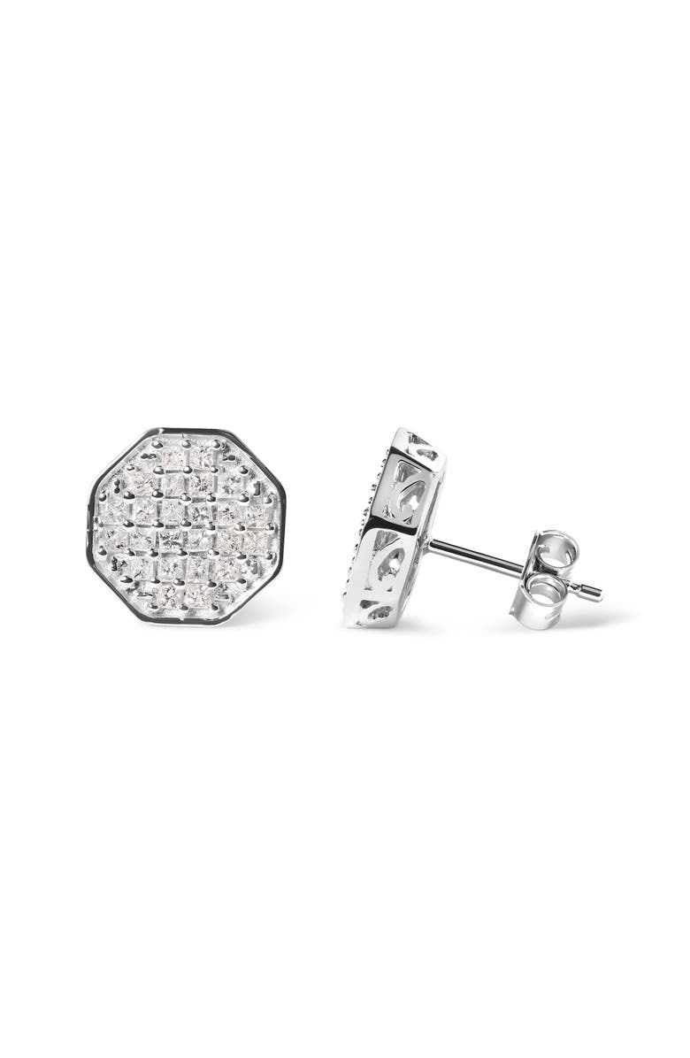 Haus of Brilliance 10K White Gold 7/8 Cttw Princess Diamond Composite Octagon Shaped Stud Earrings, Alternate, color, White
