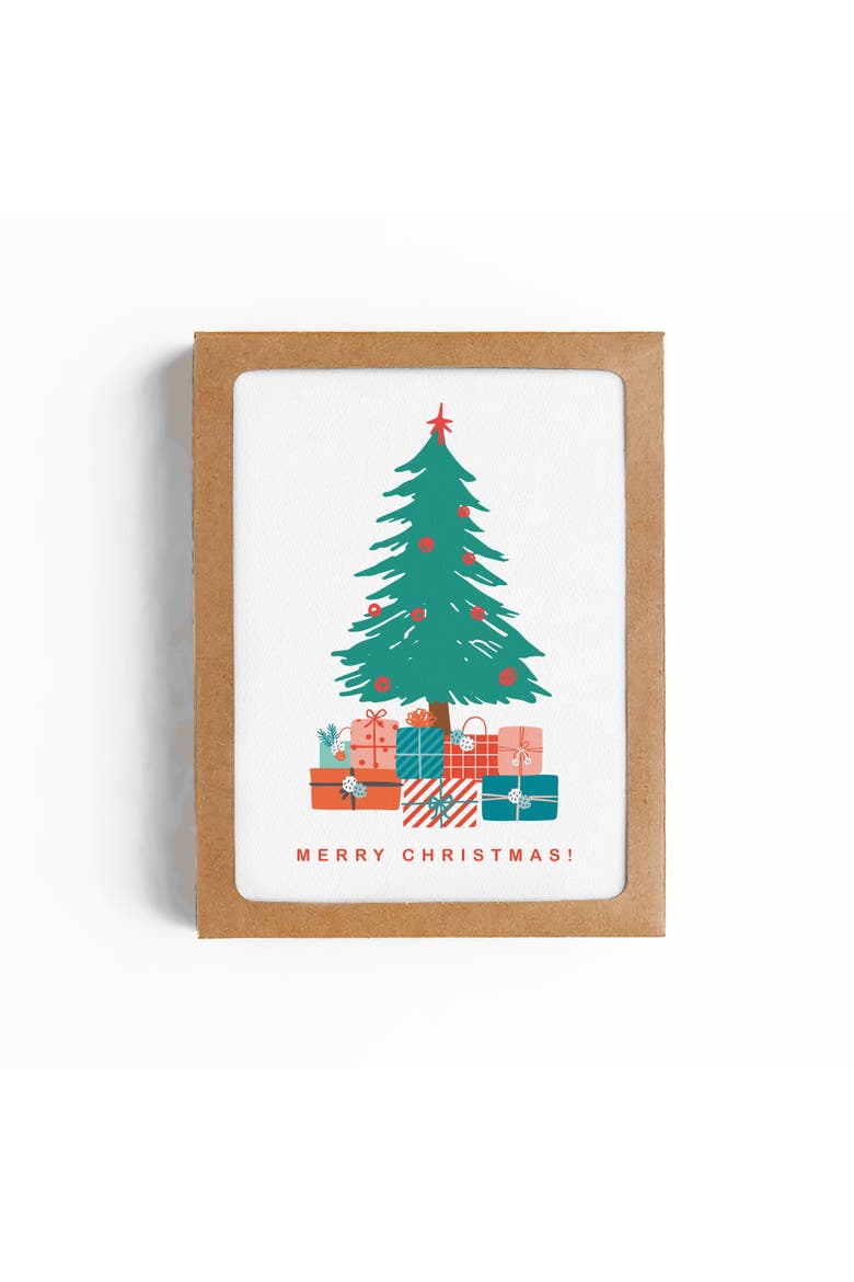 Merry Christmas Tree Card-Boxed Set of 8 Cards, Main, color, Green