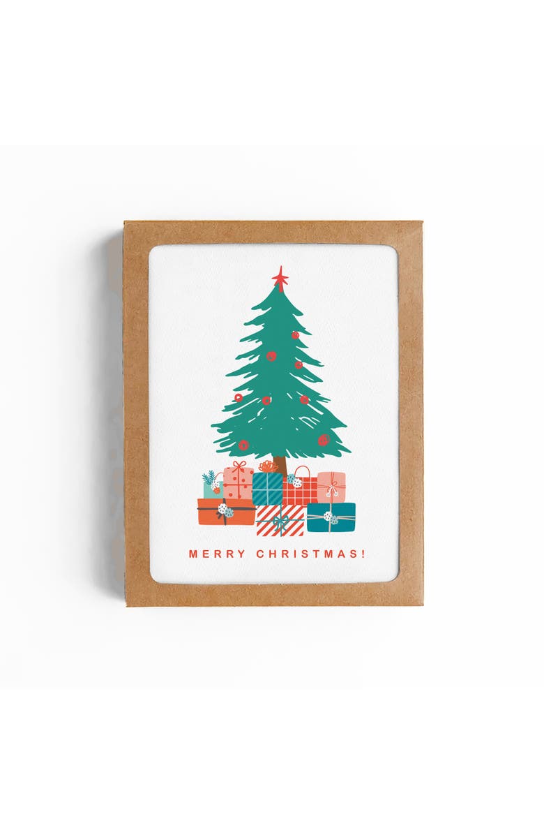 Mellowworks Merry Christmas Tree Card-Boxed Set of 8 Cards, Main, color, Green