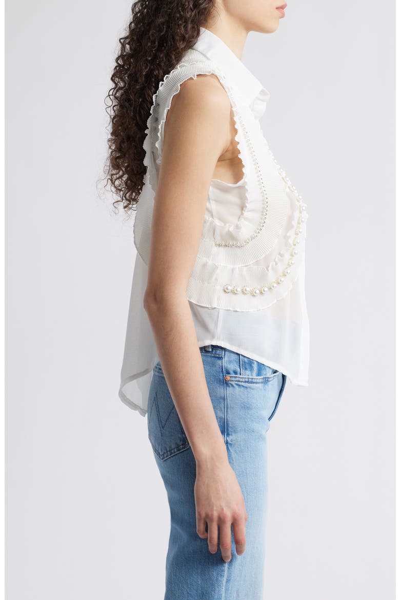 Maite Embellished Ruffle Sleeveless Shirt, Alternate, color, WHITE