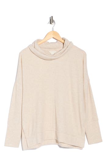 Caslon ® Cowl Neck Long Sleeve Tunic Top In Brown