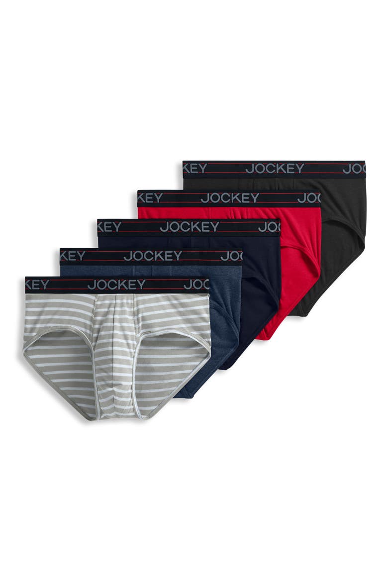 Men's Lightweight Cotton Blend Brief - 5 Pack, Main, color, Navy Heather/Racing Red