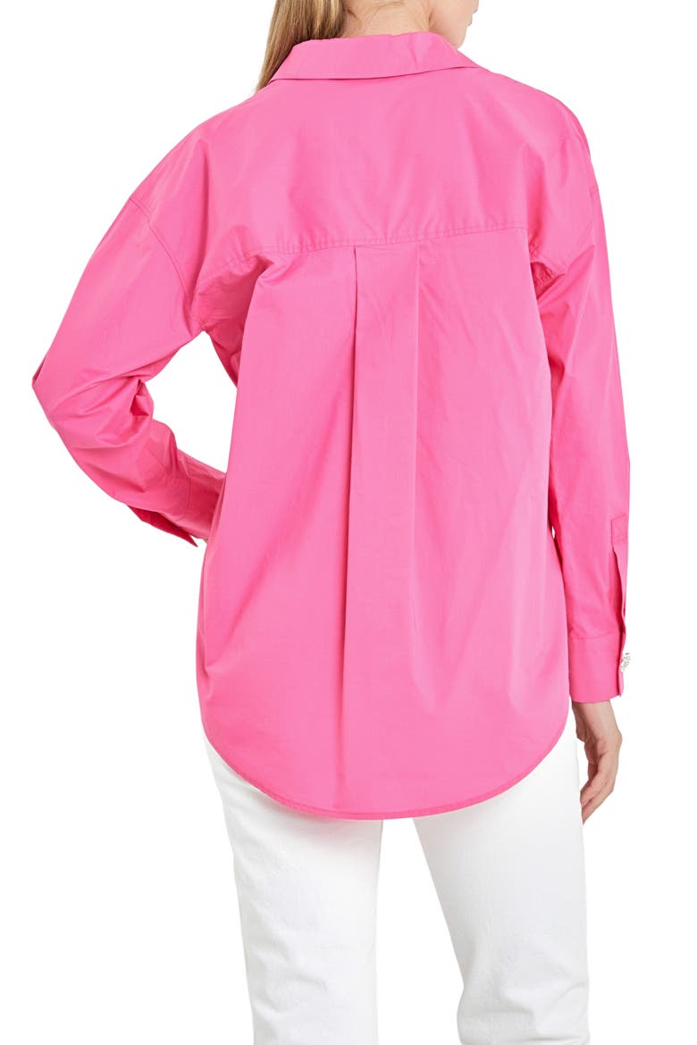 Oversize Cotton Button-Up Shirt, Alternate, color, FUCHSIA