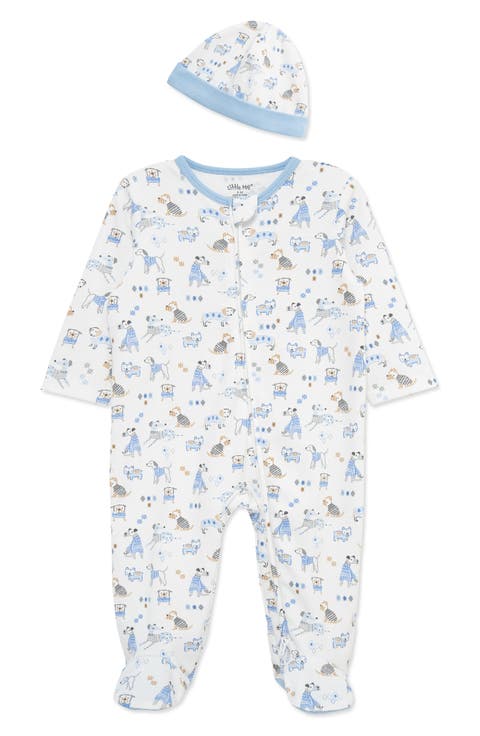 Puppy Play Cotton Footie & Hat Set (Baby) (Nordstrom Exclusive)