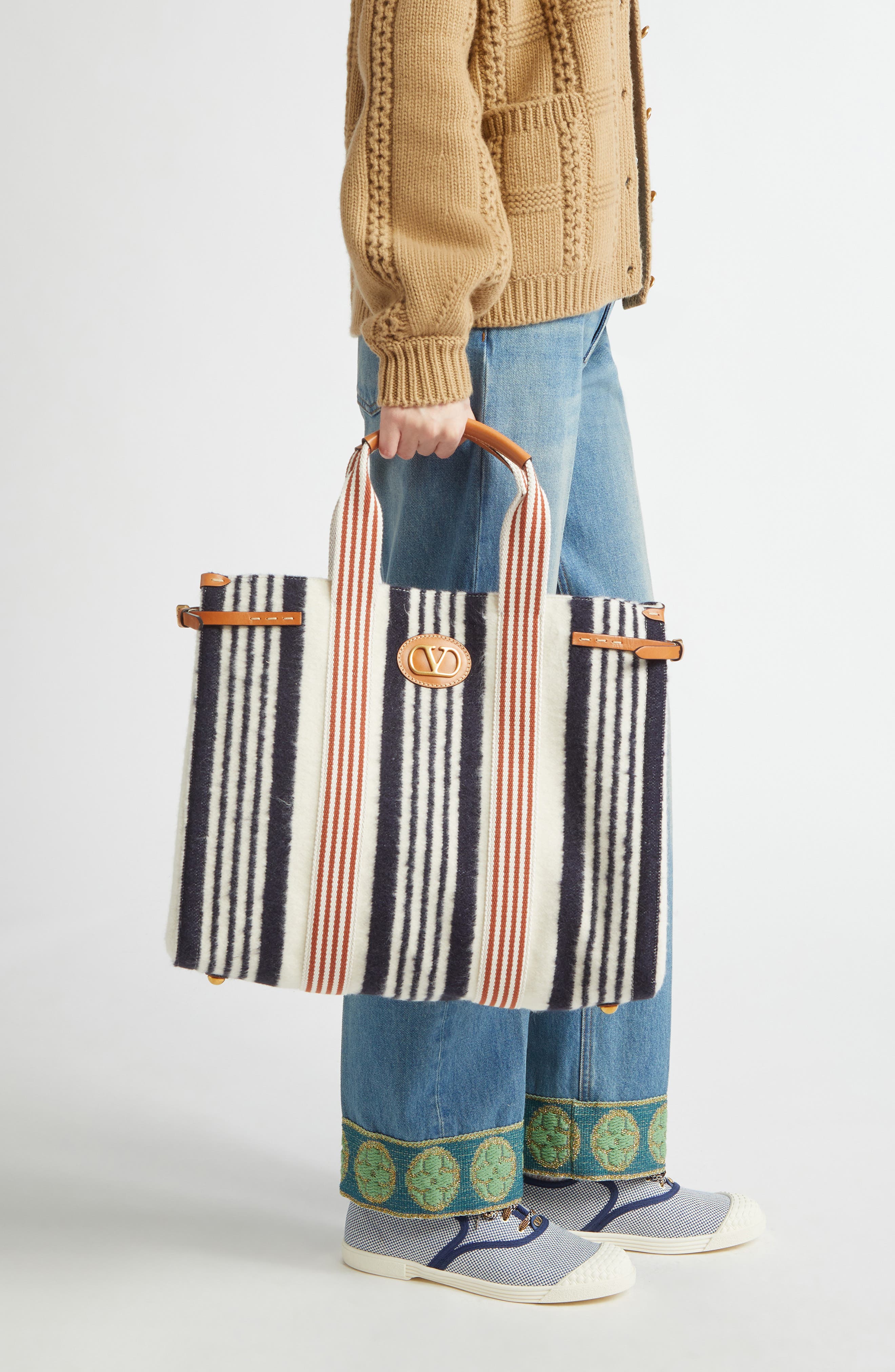 Large Tess Stripe Tote, Alternate, color, NAVY/ IVY