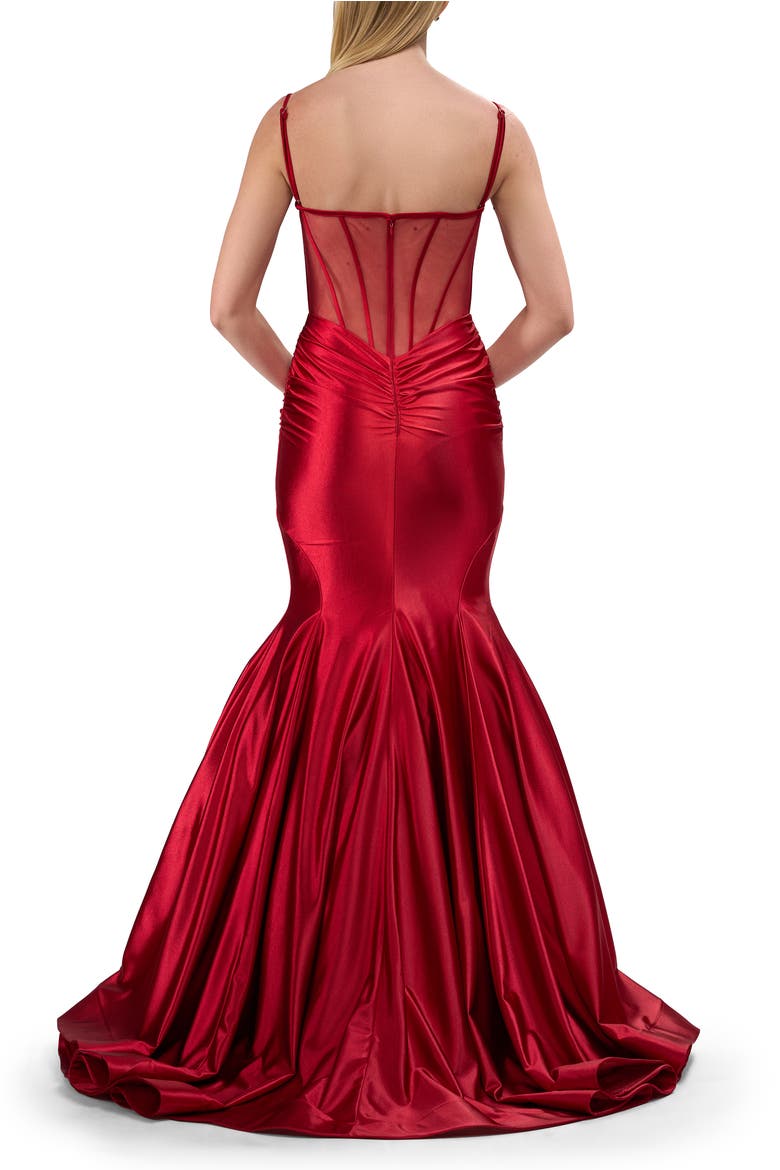 Satin Mermaid Prom Gown with Corset Top, Alternate, color, Red