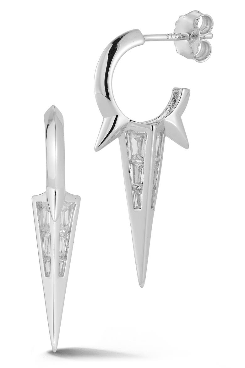 Cubic Zirconia Spike Hoop Earrings, Main, color, SILVER