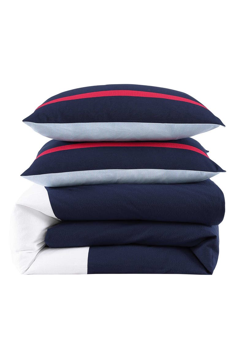 Iconic Anniversary Seersucker Comforter & Shams Set, Main, color, NAVY BLUE/ RED/ WHITE