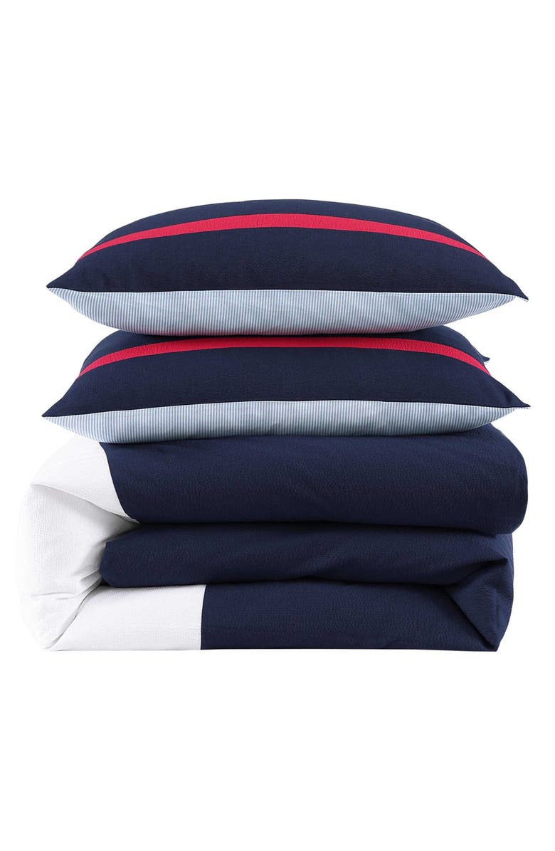 Tommy Hilfiger Iconic Anniversary Seersucker Comforter & Shams Set, Main, color, Navy Blue/ Red/ White
