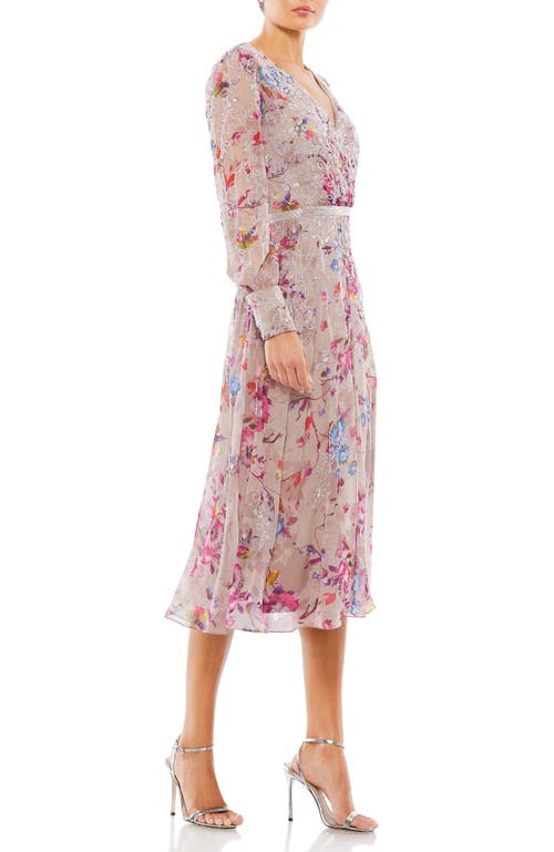 Mac Duggal Floral Midi-dress In Mauve Multi