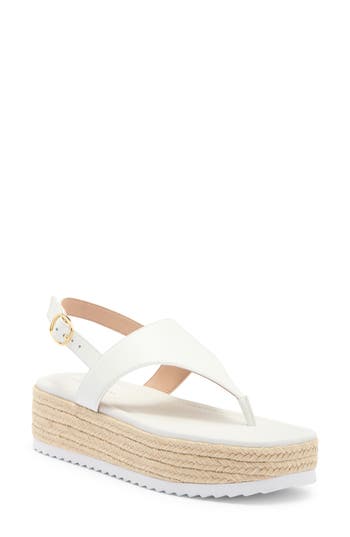 Stuart Weitzman Mel Leather Espadrille Flatform Sandal In White.