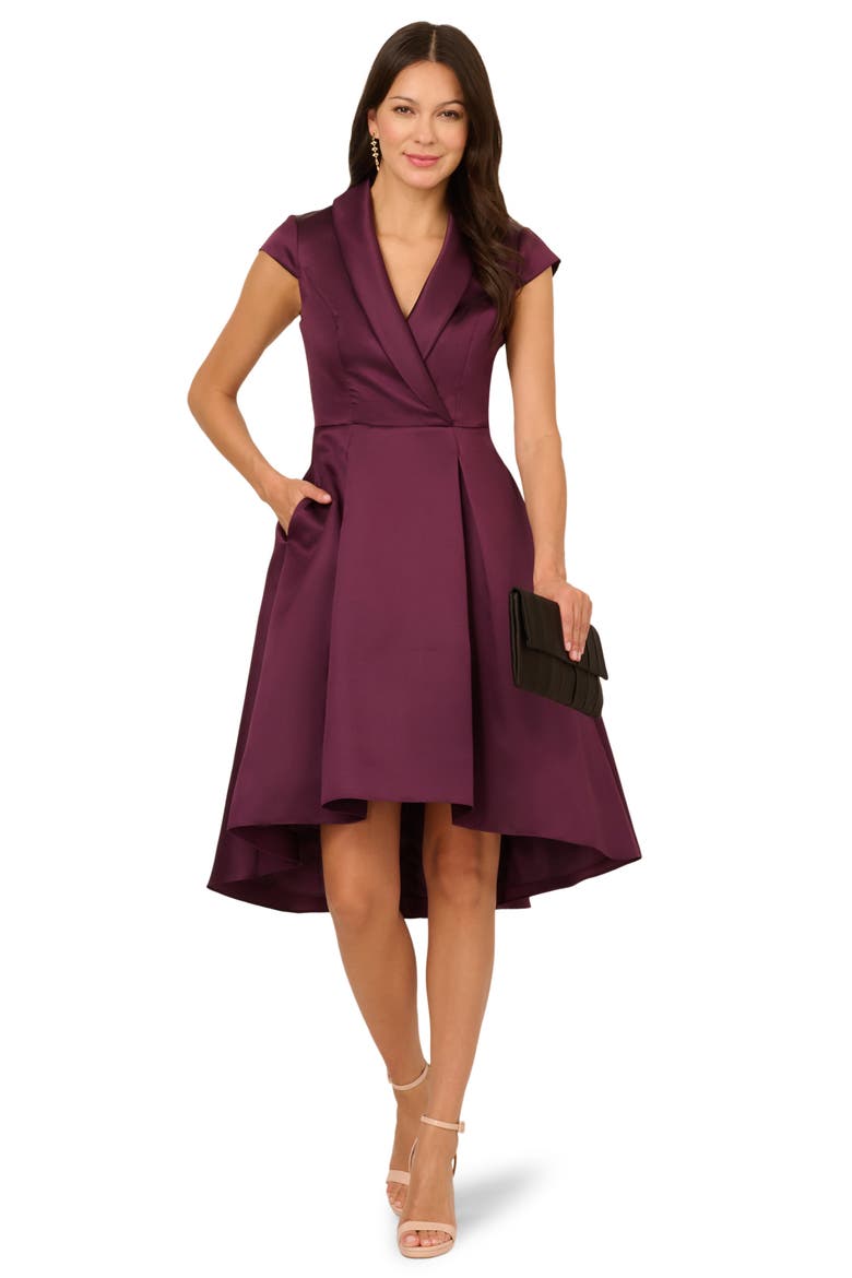 Box Pleat High-Low Mikado Dress, Alternate, color, PINOT NOIR