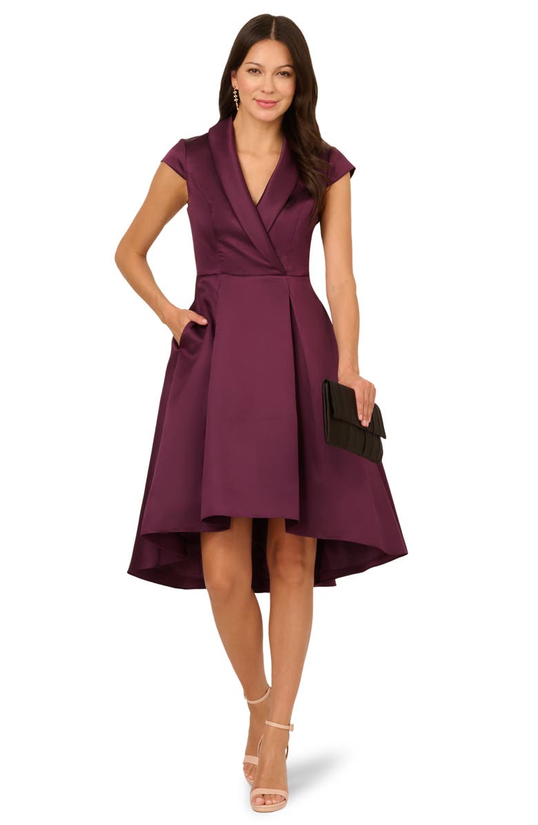 Adrianna Papell Box Pleat High-Low Mikado Dress, Alternate, color, Pinot Noir