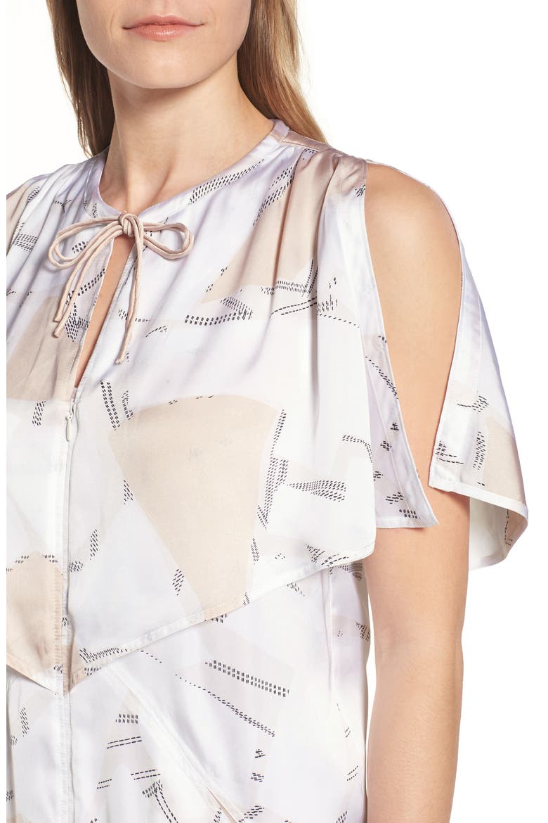 Capelet Cold Shoulder Dress, Alternate, color, FLOATING SHAPES WHITE