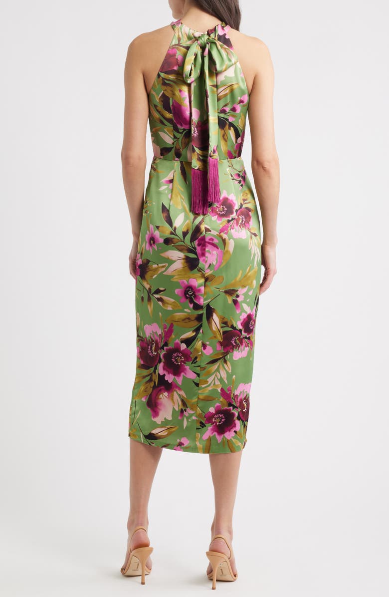 Eliza J Floral Twist Neck Midi Dress, Alternate, color, Fern