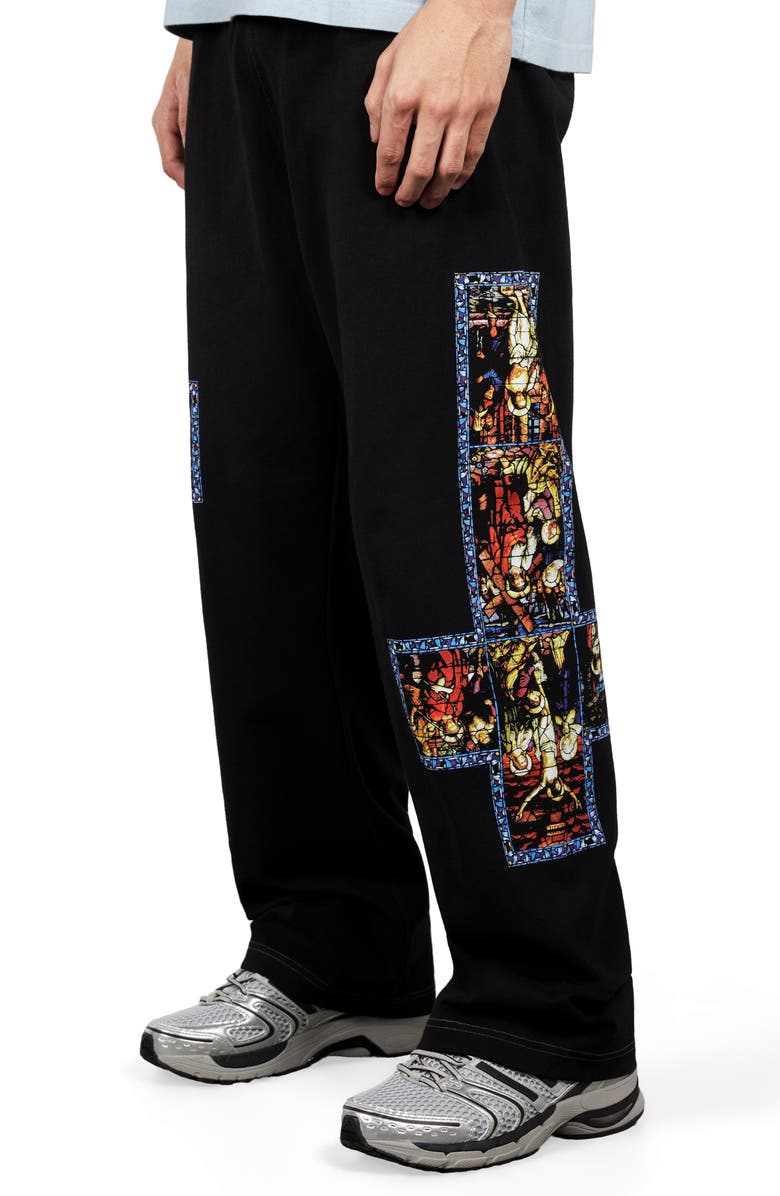 PLEASURES Blasphemy Print Straight Leg Drawstring Sweatpants, Alternate, color, Black