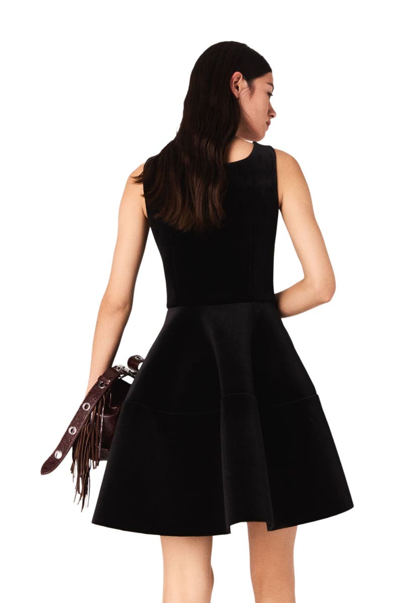 maje Mini velvet skater dress, Alternate, color, Black