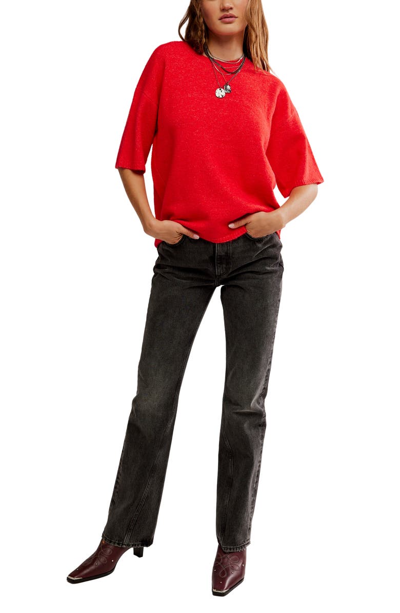 Free People Margot Oversize Short Sleeve Sweater, Alternate, color, Cherry Pop Melange