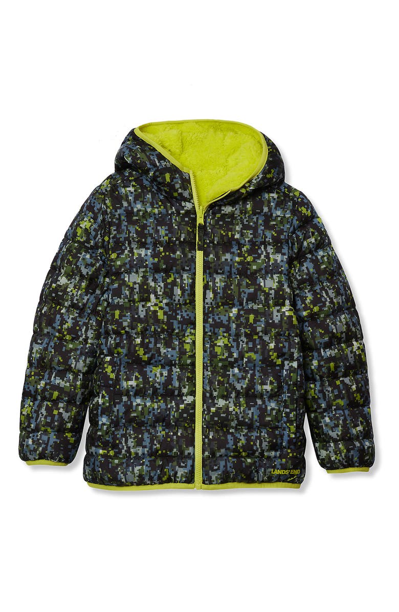 Lands' End Boys Water Resistant Reversible Hooded Jacket, Main, color, Green Primrose Camo