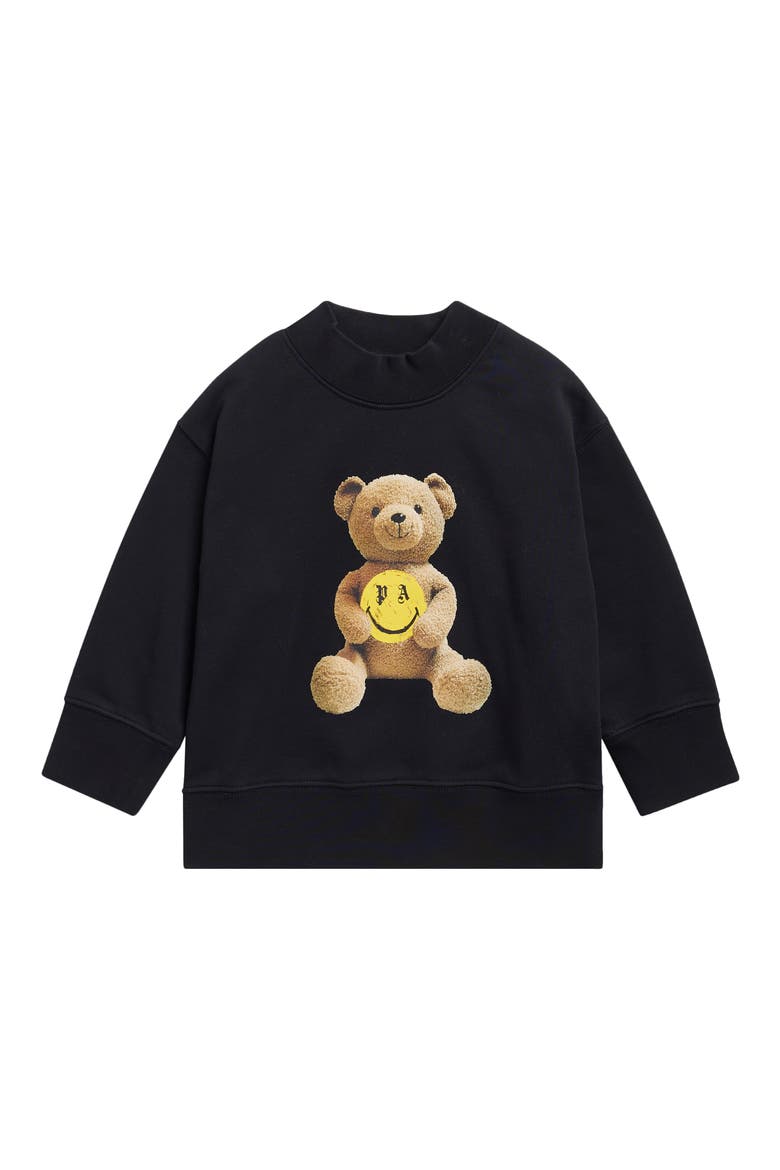 Kids' Smiley Bear Graphic Sweatshirt, Main, color, BLACK/ LEMON YELLOW