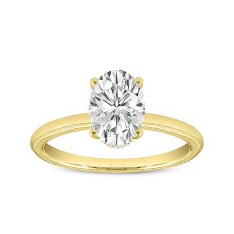 Anastasia 14K Gold Oval Cut Solitaire Hidden Halo Ring - 1.55 Ct