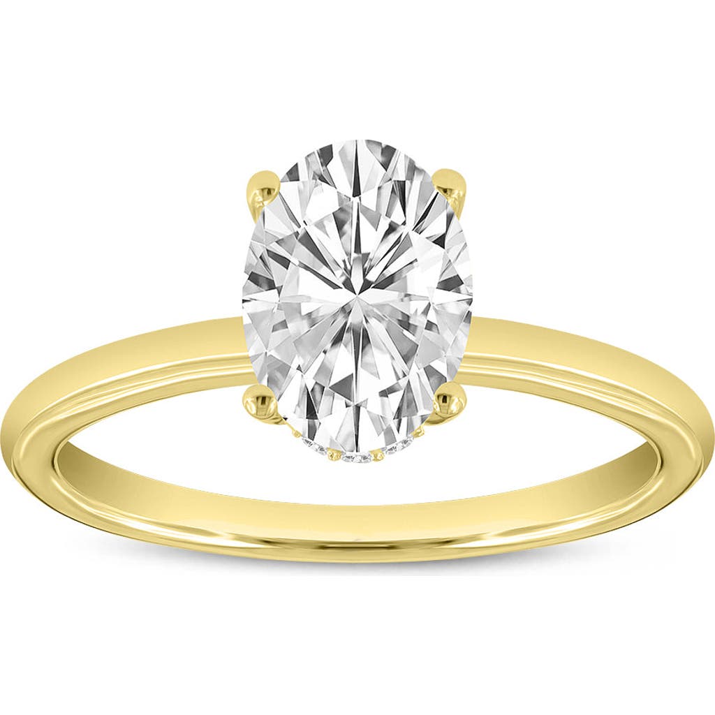Luvmyjewelry Anastasia 14k Gold Oval Cut Solitaire Hidden Halo Ring In 14k Yellow Gold