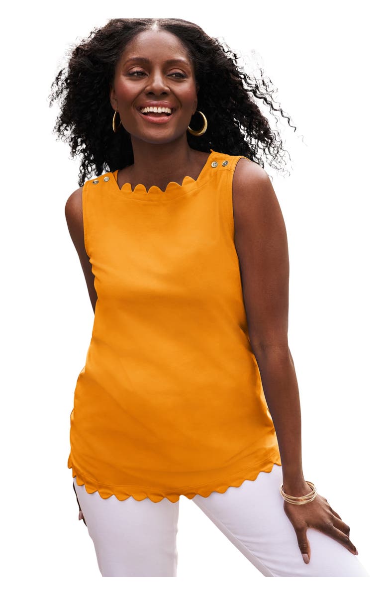 Jessica London Sleeveless Scallop Boatneck Tee, Main, color, Rich Gold