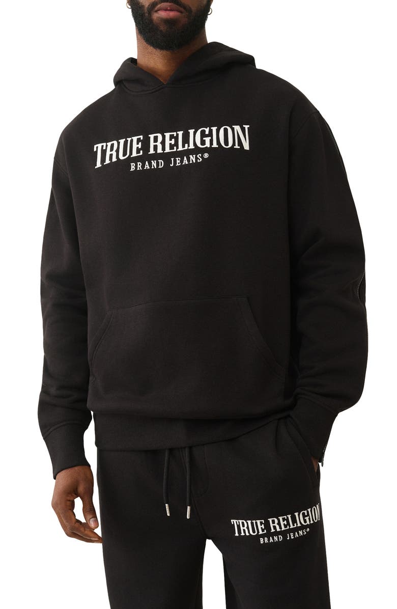 True Religion Zip Detail Hoodie, Main, color, Jet Black