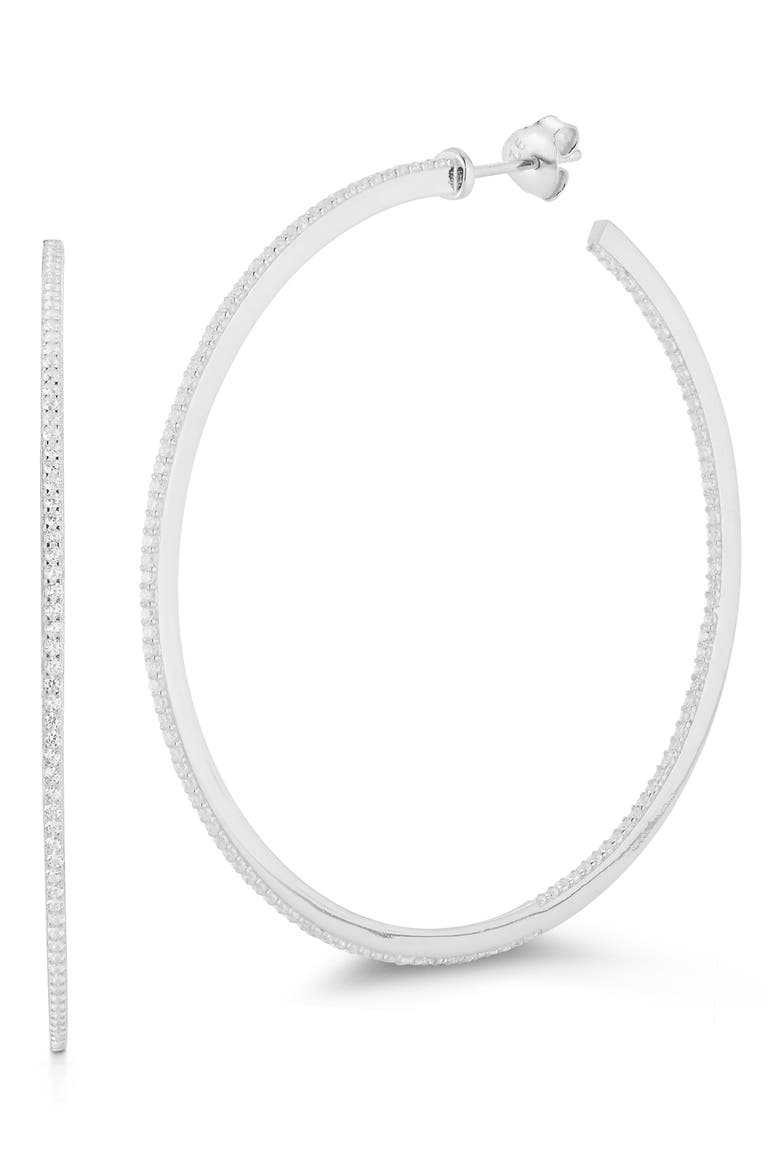 XL Pavé Cubic Zirconia Hoop Earrings, Main, color, SILVER