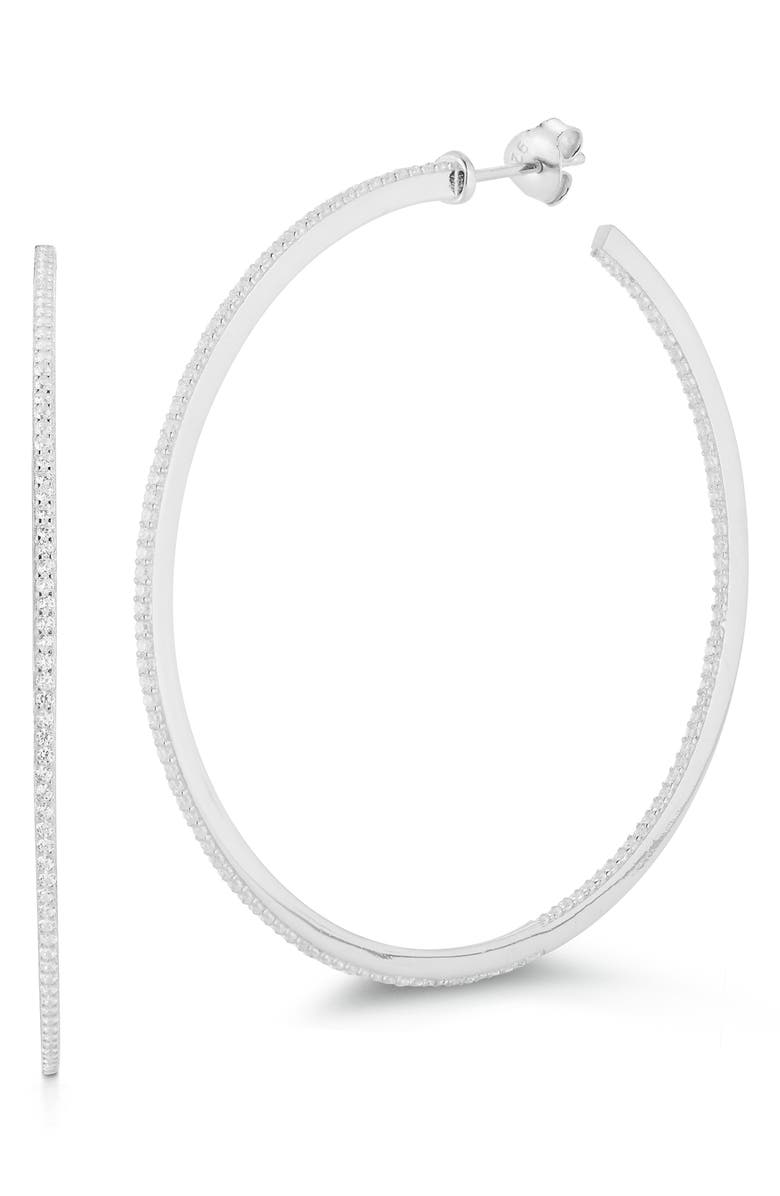CHLOE AND MADISON XL Pavé Cubic Zirconia Hoop Earrings, Main, color, Silver