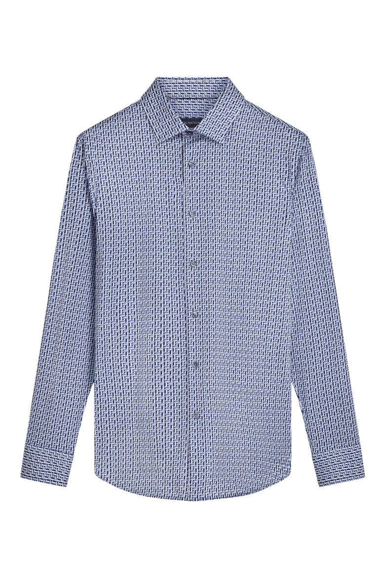 James OoohCotton® Geometric Print Button-Up Shirt, Alternate, color, FRENCH BLUE