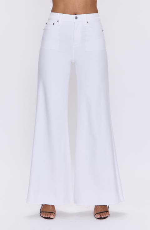 Izzy High Waist Raw Hem Wide Leg Jeans (Vivid White)