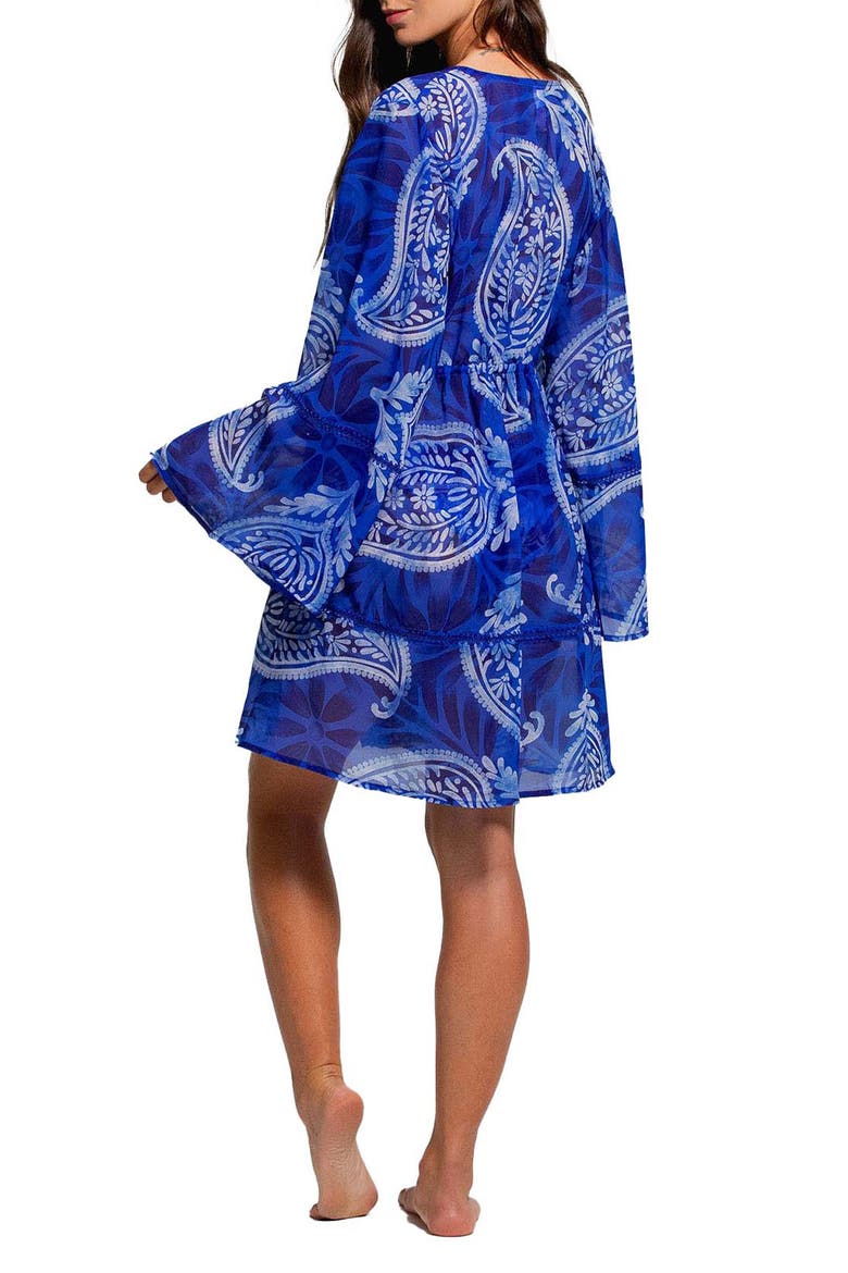 Print Bell Sleeve Cover-Up Dress, Alternate, color, BLUE DAHLIA