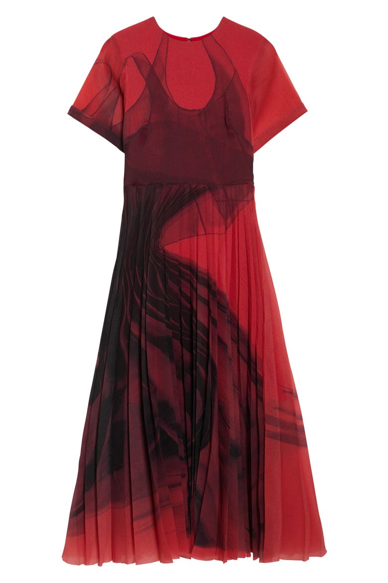 Dancing Pleat Pleated Shift Dress, Alternate, color, RED/ BLACK MULTI