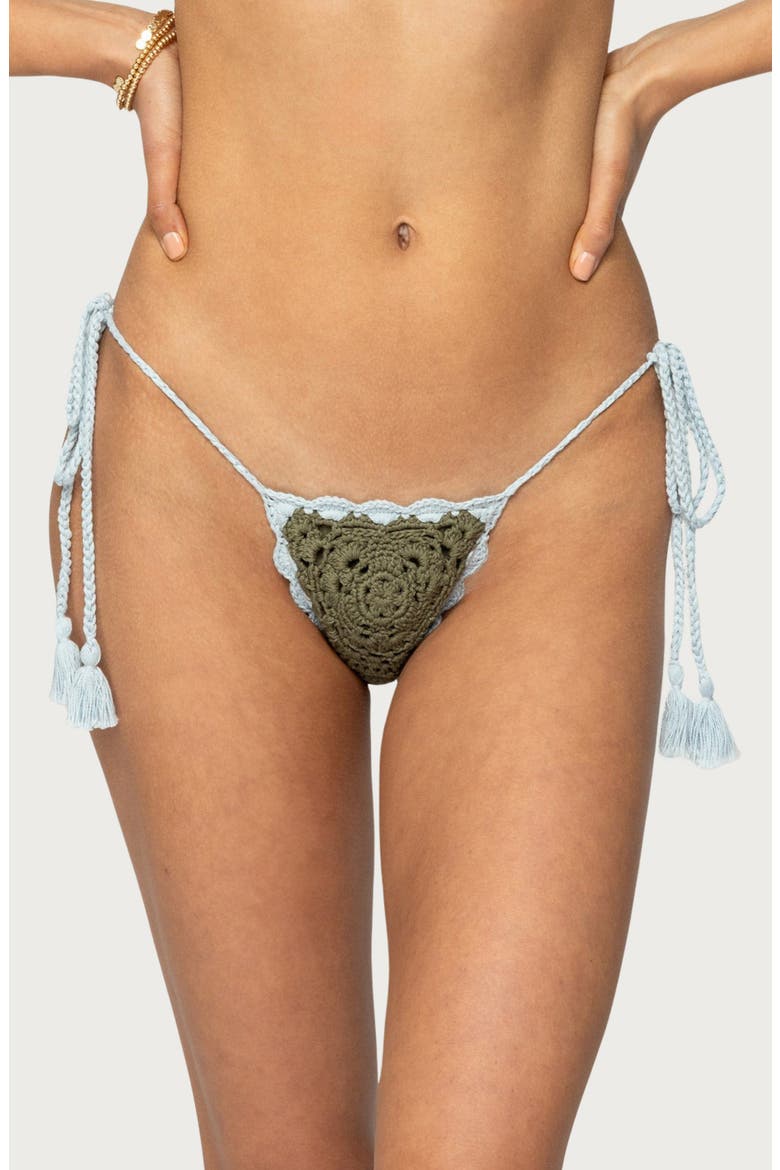 Crochet String Bikini Bottoms, Main, color, GREEN