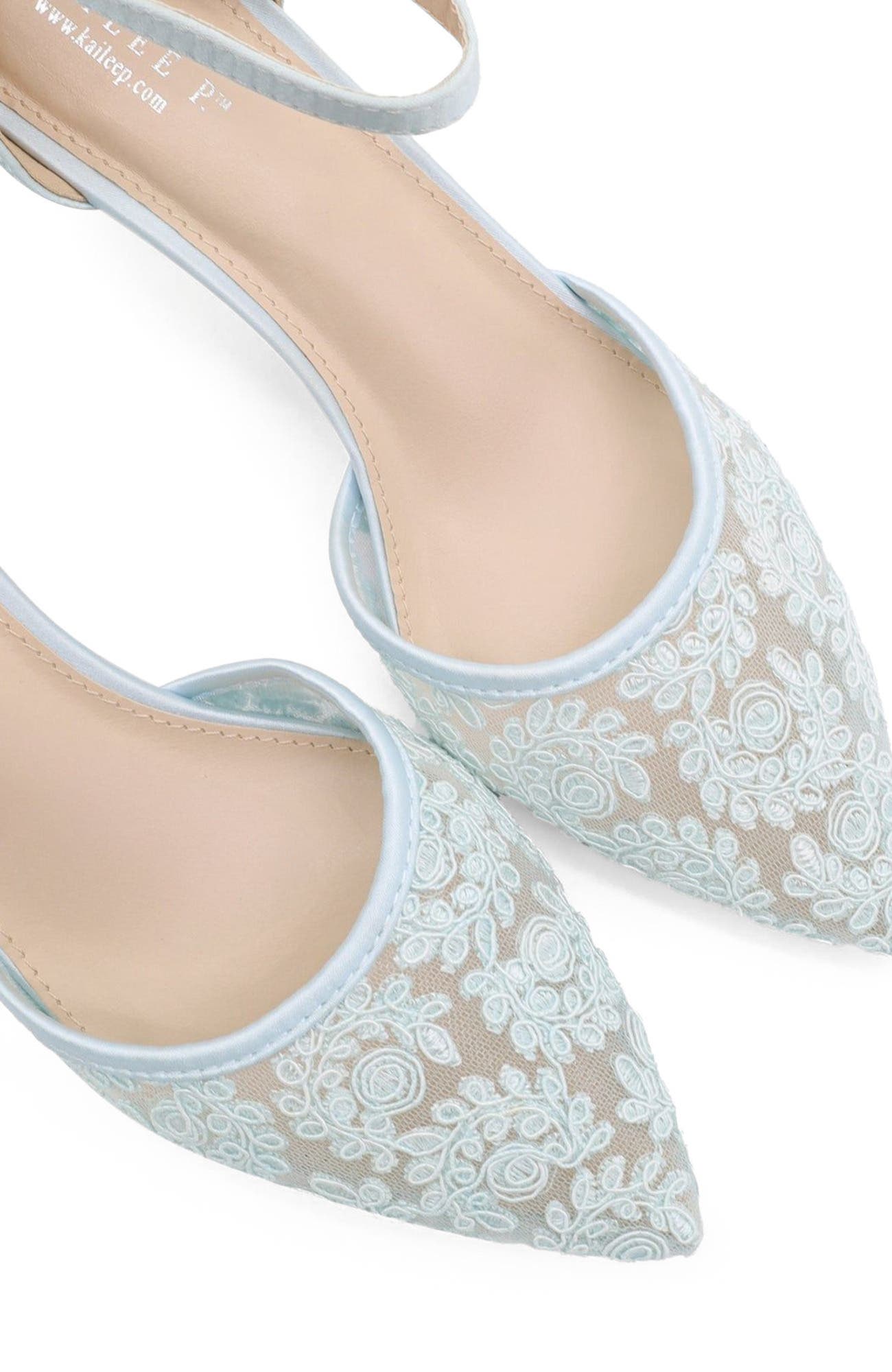 Claudia Crochet Lace Wedding Kitten Heel, Alternate, color, Light Blue