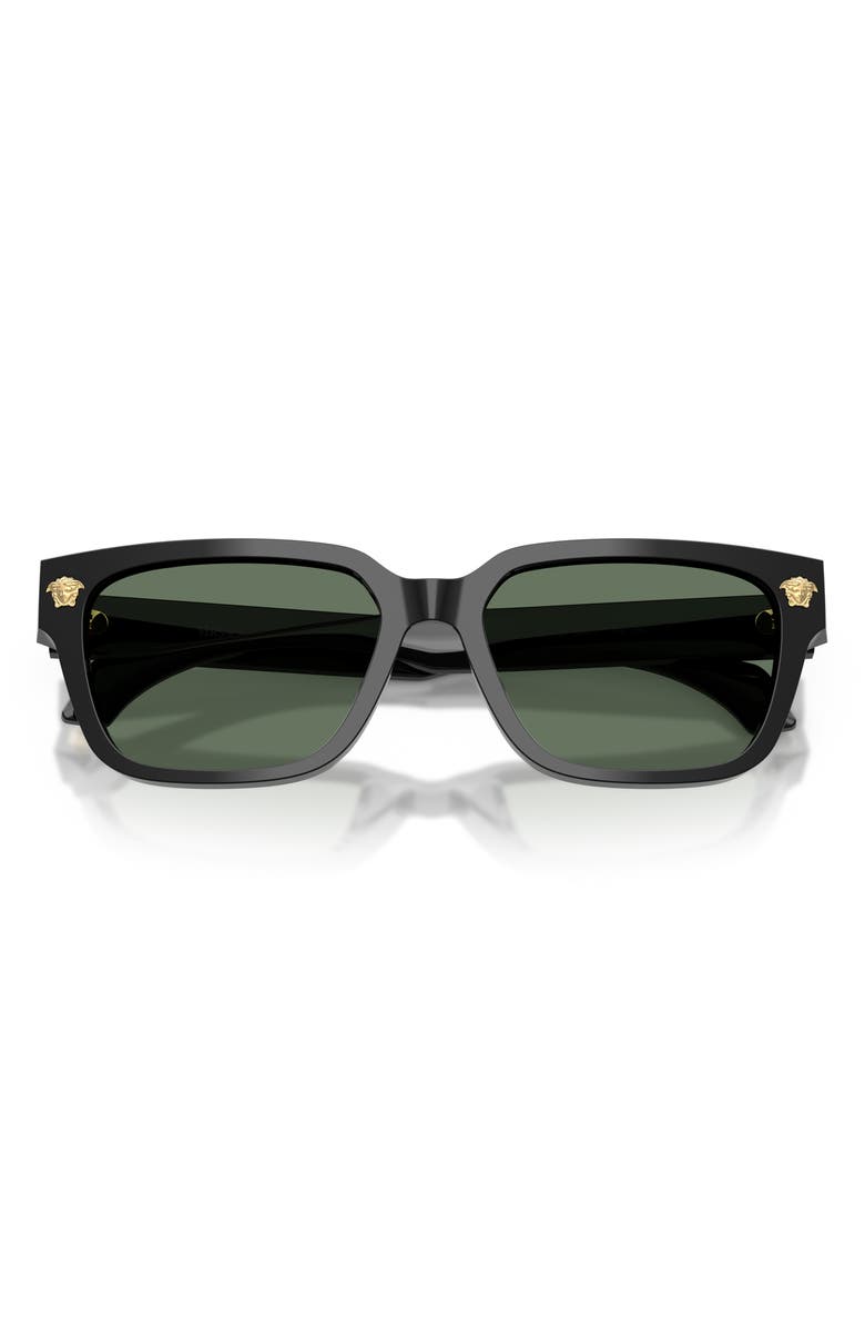 Versace 56mm Rectangular Sunglasses, Alternate, color, Black / Dark Green