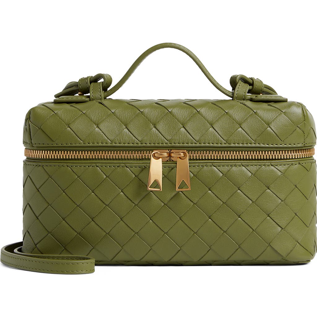 Bottega Veneta Intrecciato Leather Convertible Vanity Case In Matcha-gold