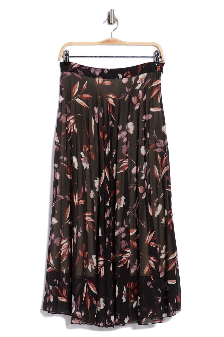 Floral Pleated Midi Skirt, Alternate, color, BLACK MULTI