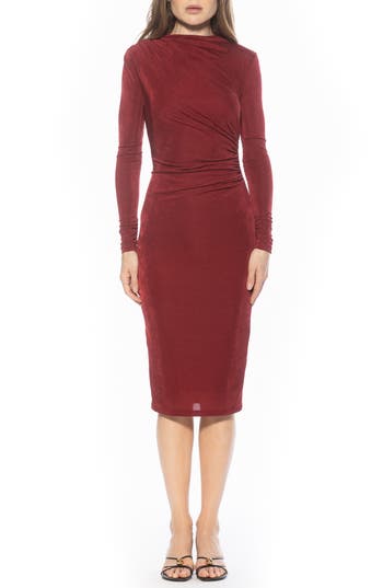 Alexia Admor Kim Bodycon Long Sleeve Midi Dress In Red