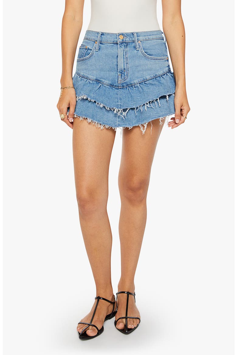The Ruffle My Feathers Denim Miniskirt, Main, color, CHAOS CAME KNOCKING