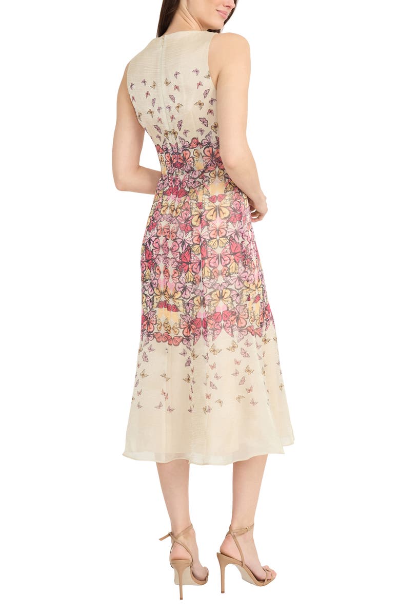 Maggy London Butterfly Print Sleeveless Midi Dress, Alternate, color, Ivory/ Pink
