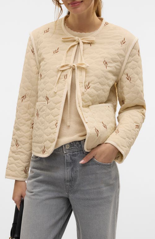 Vero Moda Evelyn Embroidered Quilted Short Jacket In Oatmeal