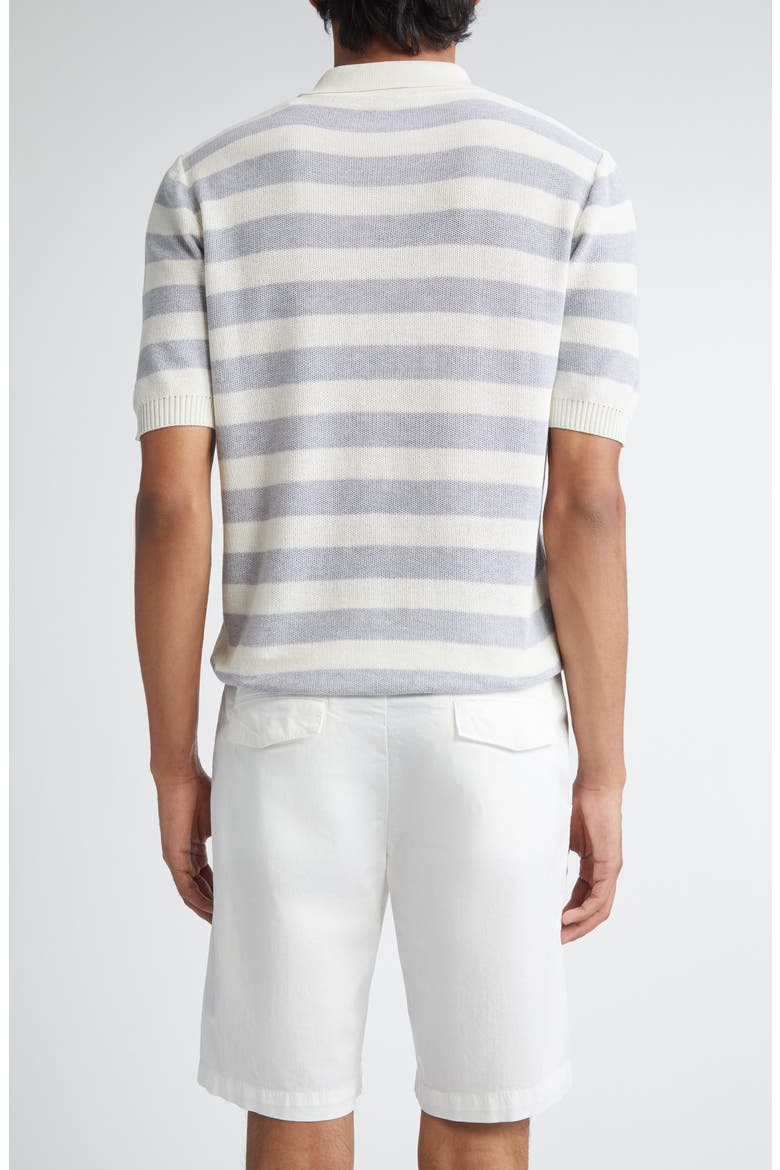 Stripe Short Sleeve Cotton Polo Sweater, Alternate, color, 01-13 WHITE LIGHT GREY MELANGE