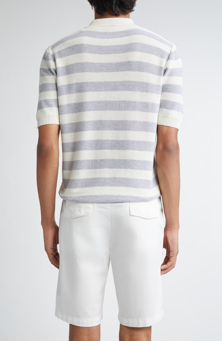Eleventy Stripe Short Sleeve Cotton Polo Sweater, Alternate, color, 01-13 White Light Grey Melange