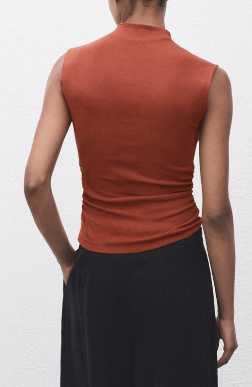 Mango Ruched Mock Neck Sleeveless Top In Brown