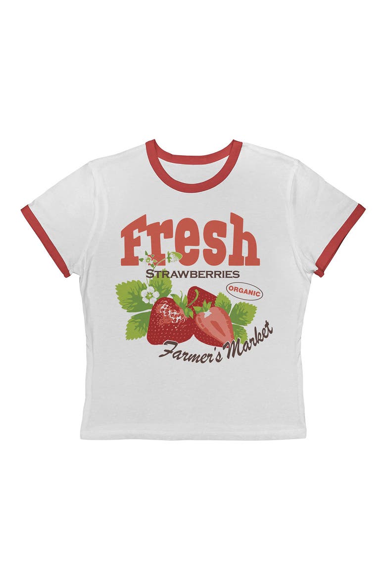 Fresh Strawberries Graphic Ringer T-Shirt, Main, color, WHITE PINK