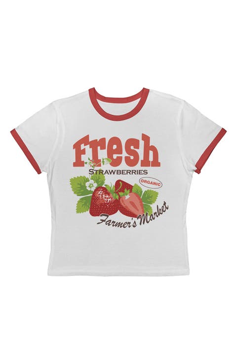 Fresh Strawberries Graphic Ringer T-Shirt